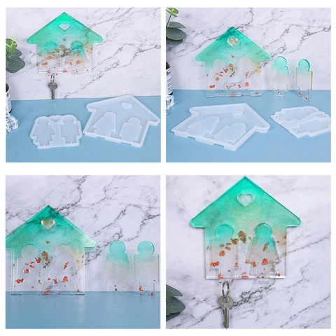 Stampo In Silicone Casa Di Coppia Per Colata Resina Epossidica DIY Appendichiavi Da Parete Decorazione Casa Design Cuore Flessibile