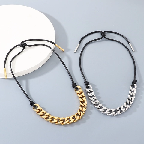 Collier Corde Épissage Chaîne Gourmette Réglable Acier Inoxydable Unisexe Tendance Style Industriel Minimaliste
