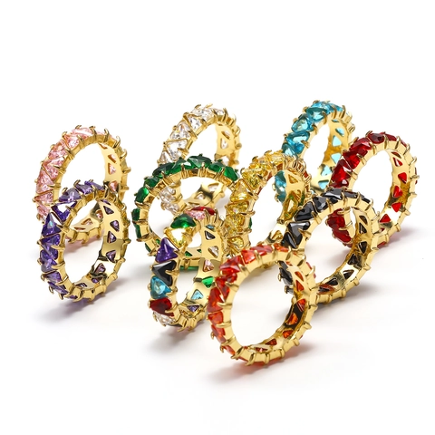 Triangle Zircon Eternity Ring Titanium Steel Gold Plated Trillion Cut Minimalist Jewelry Women Accessory