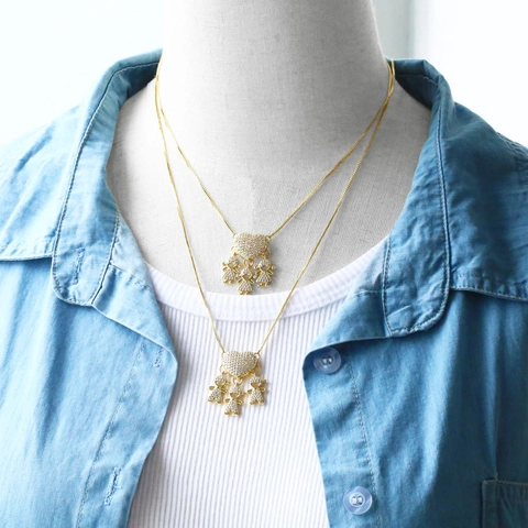 Zircon Heart Pendant Necklace With Boy And Girl Charms Gold Plated Copper Box Chain Fashion Jewelry Gift For Women