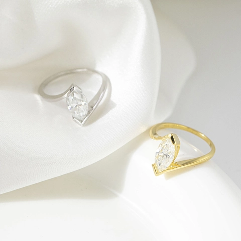 925 Sterling Silver Moissanite Ring For Women Marquise Cut Olive Shape Bypass Design 18K Gold Plated Minimalist Finger Ring Jewelry Gift