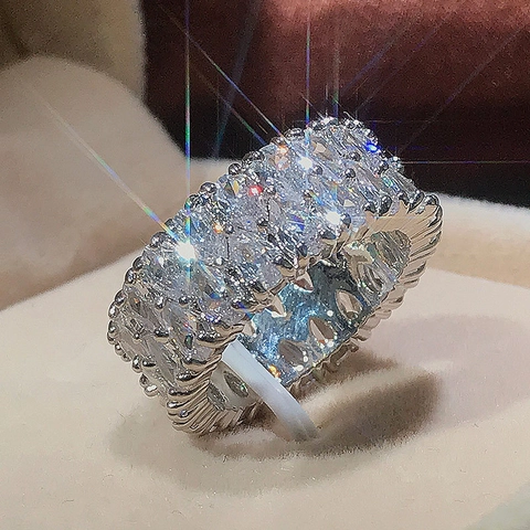 Fashion Ring Copper Double Row Zircon Water Drop Shape Geometric Inlaid Luxury Style Women Jewelry Elegant Finger Ring