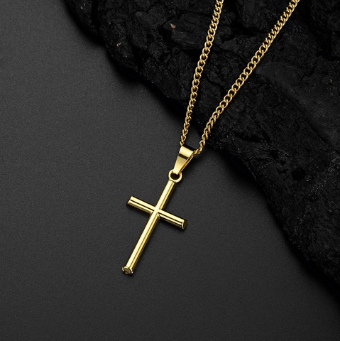 Cross Pendant Necklace Zinc Alloy Pendant Stainless Steel Curb Chain Hip Hop Style Streetwear For Men Gothic Minimalism