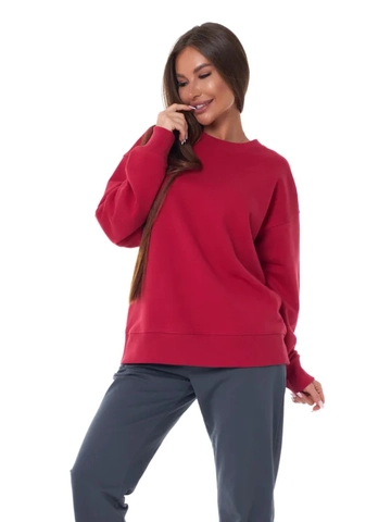 Women Crew Neck Sweatshirt Oversized Drop Shoulder Solid Color Casual Pullover Cotton Polyester Blend Fleece Lined