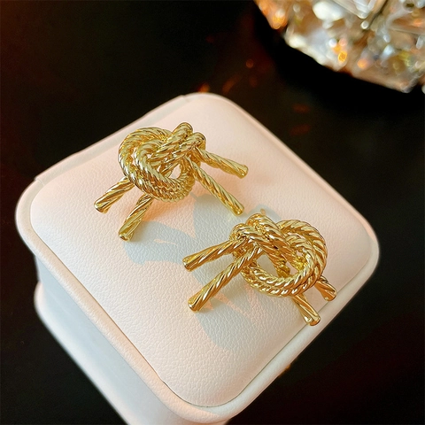Twisted Rope Knot Stud Earrings With Silver Earring Post Copper Golden Minimalist Elegant Jewelry For Women Fashion