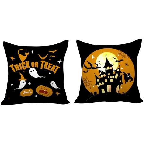 Halloween Pillow Case Black Short Plush Cushion Cover Pumpkin Ghost Castle Pattern Festive Home Decor For Sofa Bed