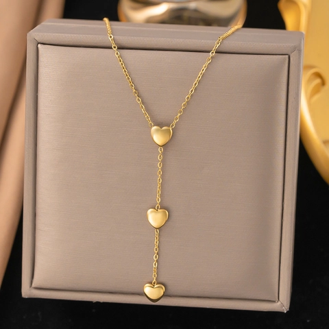 Stainless Steel Hearts Tassel Necklace 18K Gold Plated Love Pendants Y Shaped Chain Elegant Jewelry For Women