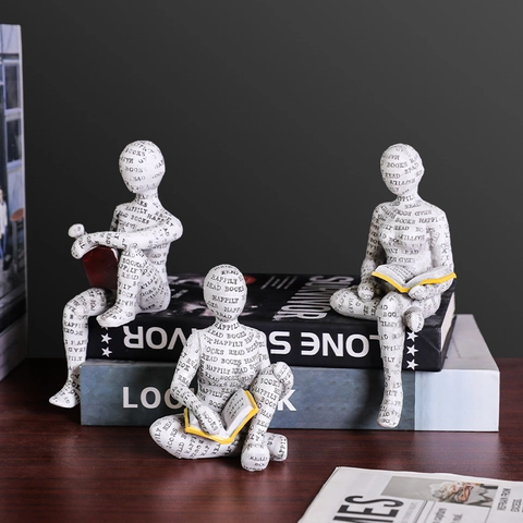 Abstrakte Denkende Leserfigur Harz Moderne Nordische Statue Skelett Skulptur Schreibtisch Bücherregal Dekor Briefdruck