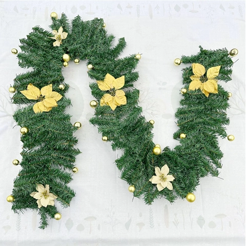 Künstliche Weihnachtsgirlande Dichte Tannennadel PVC Dekoration Rattan Mit Blumen Und Ornamenten Für Haus Wand Kamin
