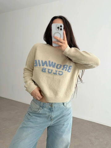Pull Femme Tricot Coton Polyester Col Rond Manches Longues Ample Broderie Lettres Décontracté Streetwear Automne Hiver