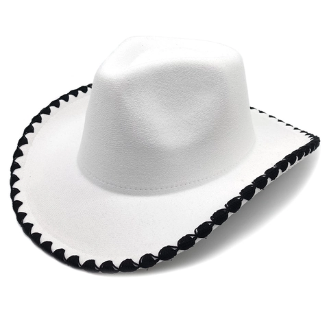 Western Cowboy Hat Cotton Polyester Felt Wide Brim Stitched Edge Retro Jazz Fedora For Men Women Outdoor Fashion