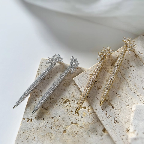 Pendientes De Botón Con Borla Larga De Circonita Cúbica Cobre Geométricos Joyería Para Mujeres Boda Fiesta