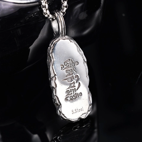 Stainless Steel Pendant Necklace With Tibetan Mantra Inscription Religious Retro Ethnic Jewelry For Unisex