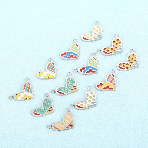 Stainless Steel Heart Enamel Painted Charms For DIY Jewelry Making Colorful Patterned Pendant Accessories