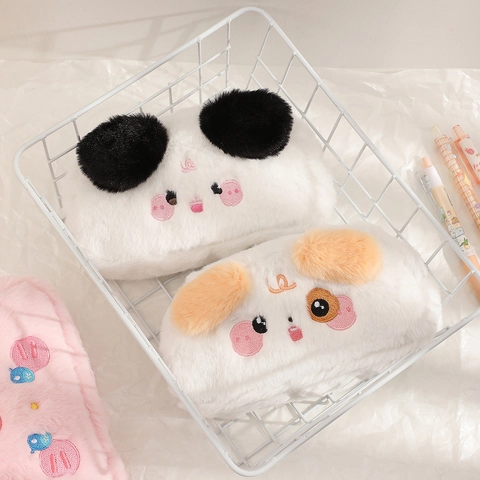 Plush Animal Pencil Case Soft Cartoon Stationery Storage Bag Cute Cosmetic Pouch For Students