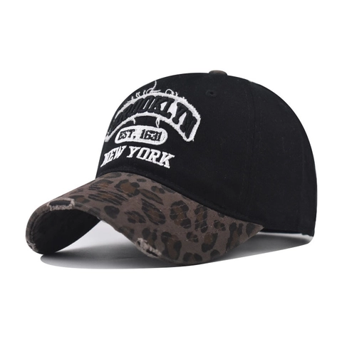 Gorra De Béisbol De Algodón Bordado Brooklyn Visera Estampado Leopardo Desgastado Vintage Ajustable
