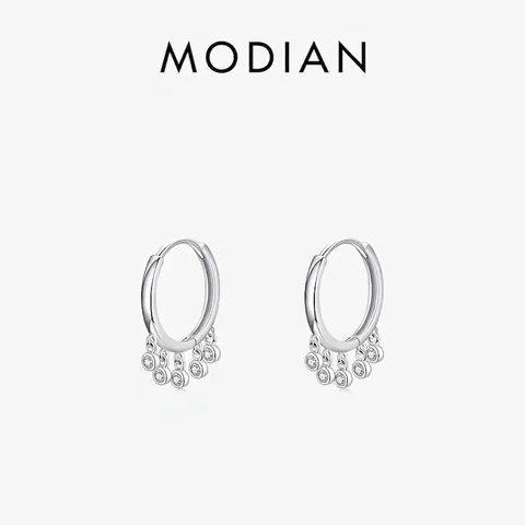 925 Sterling Zilveren Hoop Oorbellen Met Ronde Zirkonia Hanger Elegante Geometrische Sieraden Voor Dames