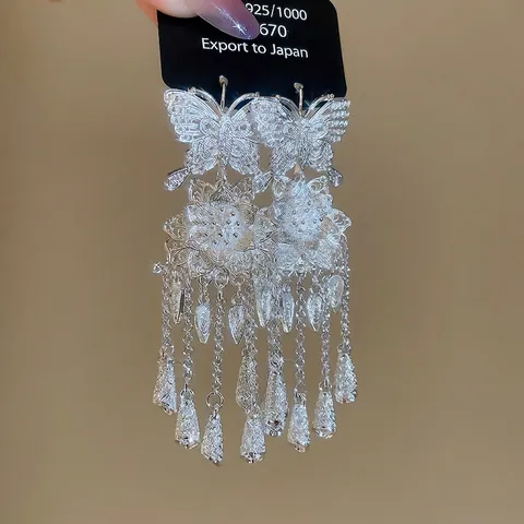 Boucles D'oreilles À Long Gland Fleur Papillon Avec Tige En Argent Filigrane Creux Style Vintage Élégant Pour Femmes