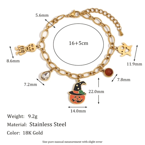 Halloween Charm Armband Edelstahl 18K Vergoldet Kürbis Geist Totenkopf Anhänger Festlicher Schmuck Für Damen