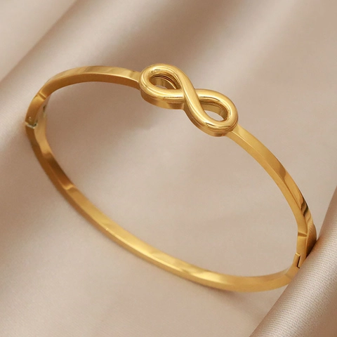 Bracelet Jonc Symbole Infini En Acier Inoxydable Design Noeud Charnière Poli Bijoux Tendances Minimalistes Pour Femmes