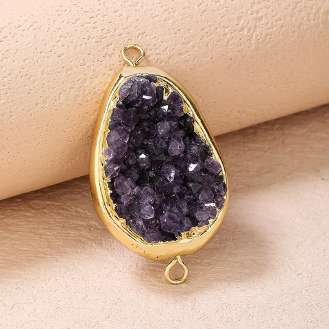 Amethist Druzy Hanger Natuursteen Druppel Vergulde Connector Voor DIY Sieraden Maken Dames Ins Stijl