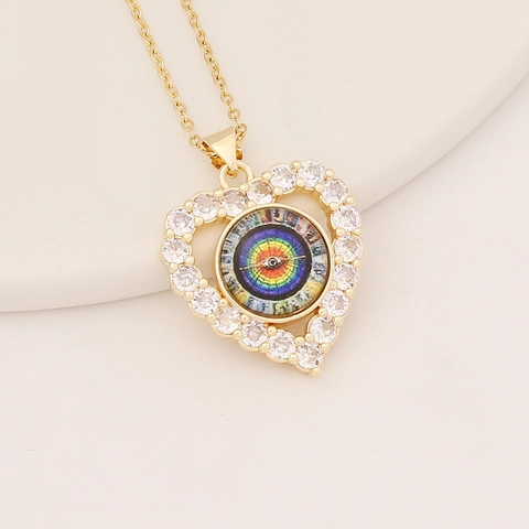 Heart Evil Eye Pendant Necklace Copper Micro Paved Cubic Zirconia Personality Clavicle Chain Jewelry For Women