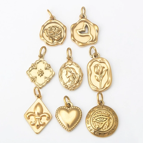 Vintage Gold Edelstahl Anhänger Charms Für DIY Schmuckherstellung Geprägte Rose Herz Walflosse Damen Halskette Armband