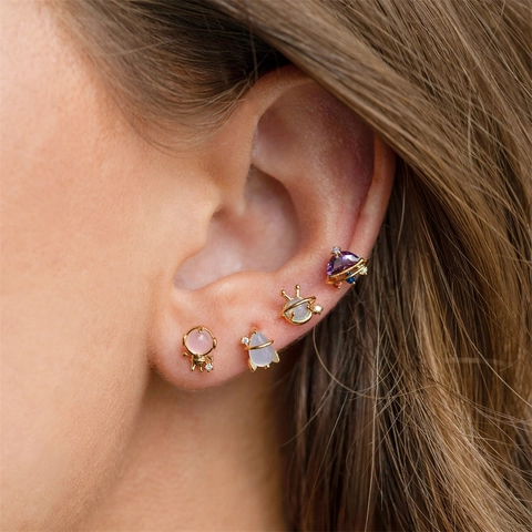 Cute Animal Astronaut Planet Ear Studs Zirconia Brass Piercing Jewelry With Stainless Steel Earring Post Screw Back