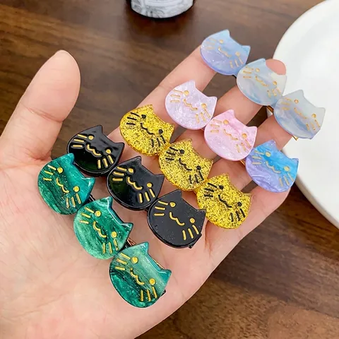 Cute Cat Head Shape Acetate Hair Clip Elegant Aesthetic Kawaii Duckbill Side Hairpins For Women Girls Accessory