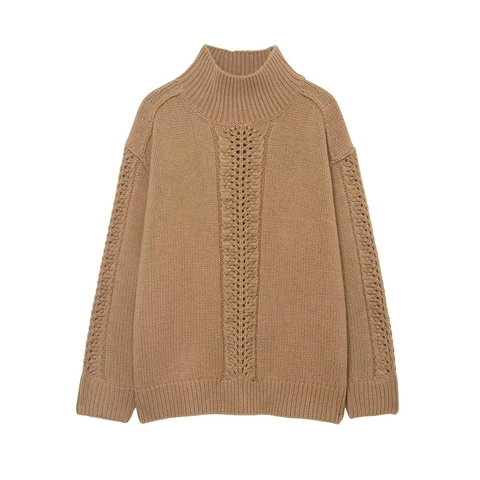 Maglione In Maglia Grossa Di Poliestere Da Donna Collo Lupetto Casual Largo Maniche Lunghe Treccia Retro