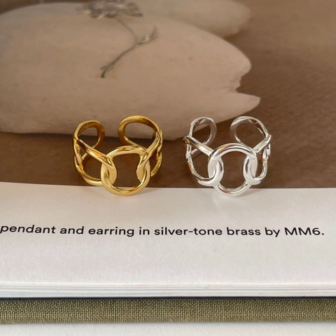 Anello A Catena Argento Sterling 925 Apertura Regolabile Gioielli Moda Geometrici Minimalisti Donne
