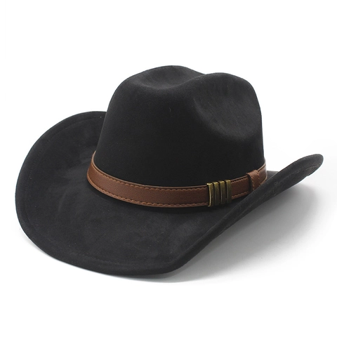 Cappello Da Cowboy Western Scamosciato Tesa Larga Protezione Solare Stile Vintage Equitazione Con Cintura In Pelle Fibbie Metallo