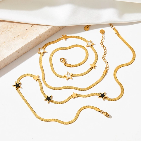 Roestvrijstalen Sterrenhanger Ketting En Armband Voor Dames Platte Slangenketting Goud Zilver Kleur Met Emaille Schelp Sieraden