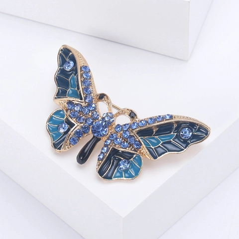 Spilla a Farfalla in Lega Vintage in Smalto per Donna Elegante Spilla da Risvolto a Insetto Intarsiata con Strass Accessorio per Abito da Banchetto Formale