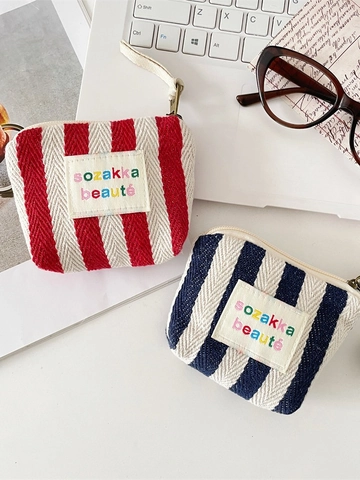 Mini Kosmetiktasche Segeltuch Vertikale Streifen Lippenstift Aufbewahrungstasche Tragbar Reißverschluss Kleiner Münzbeutel Schick