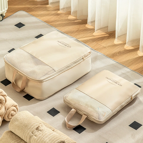 Cubes De Rangement De Voyage À Compression Pour Valise Maille De Satin Polyester Sacs Organisateur De Bagages Avec Poignée
