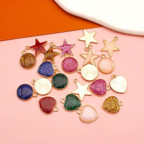 Alloy Glitter Herz Stern Runde Charms Emaille Tropföl Anhänger DIY Schmuckherstellung Zubehör Ohrring Zubehör