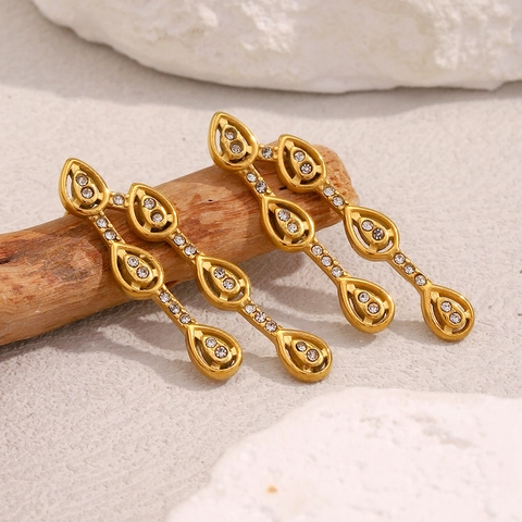 Wassertropfen Hängeohrringe Edelstahl 18K Vergoldet Zirkonia Mit Edelstahl Ohrstecker