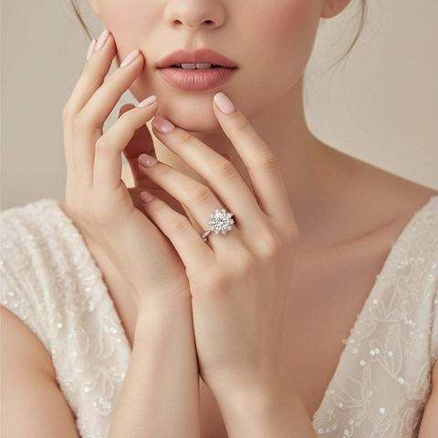 Luxury Moissanite S925 Silver Adjustable Ring For Women Six Prong Engagement Wedding Jewelry Elegant Finger Ring Gift