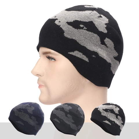 Winter Strickmütze Für Herren Camouflage Warm Winddicht Totenkopfkappe Mit Ohrenschutz Zum Skifahren Radfahren Acryl