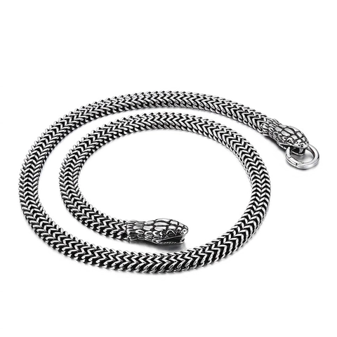 Men Stainless Steel Snake Head Necklace Retro Distressed Cuban Link Chain Hip Hop Punk Gothic Jewelry Accessory