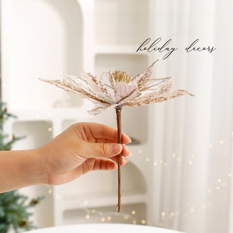 Künstliche Poinsettia Blumen Glitzer Stoff Kunststoff Dekoration Weihnachtsbaum Haus Party Funkelnd Elegant
