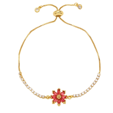 Flower Bracelet Zircon Copper Gold Plated Adjustable Slider Bolo Daisy Sunflower Jewelry Sparkle Women Girls Gift