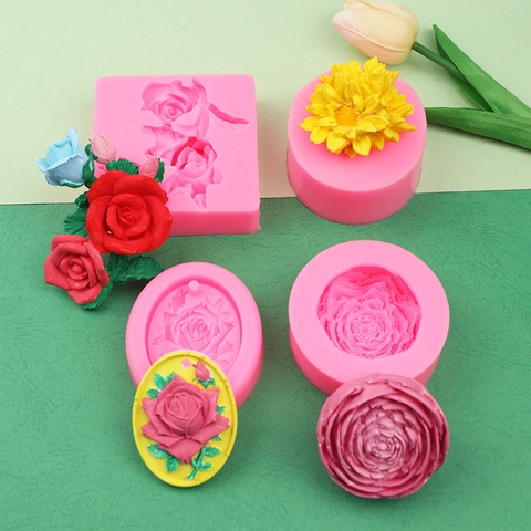 Relief Blumen Silikonform Rose Gänseblümchen Knospe Für Harz Kerze Gips DIY Handgemachtes Handwerk Backgeschirr Küchenzubehör