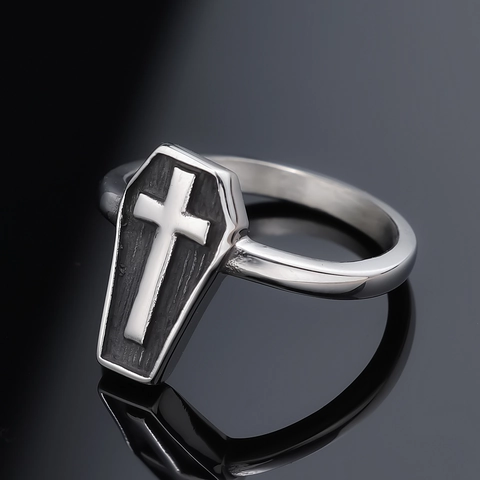 Anello Croce Bara Gotica Acciaio Inossidabile 316L Stile Punk Dark Retro Gioielli Lucidati Per Uomo E Donna