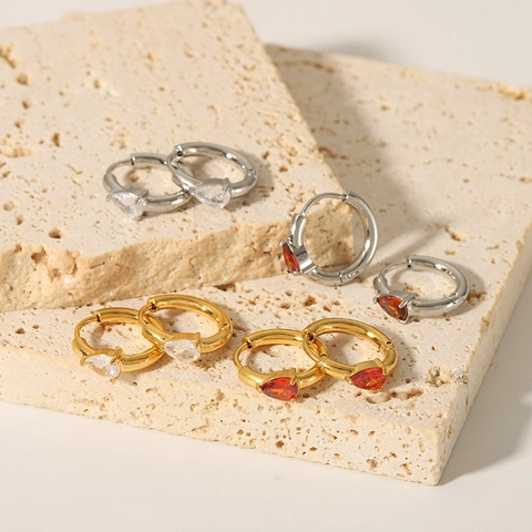 Oorringen Met Peervormige Zirkoon 304 Roestvrij Staal 18K Verguld Hypoallergeen Elegante Sieraden Voor Dames