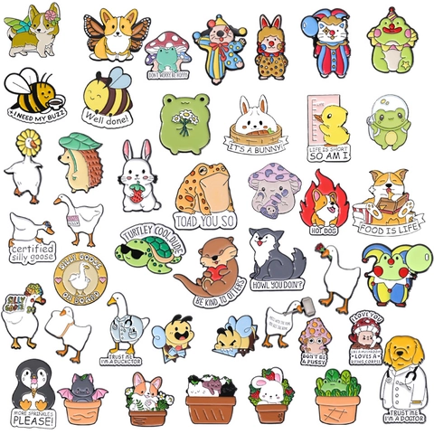 Lindo Broche De Esmalte De Animales De Dibujos Animados Aleación De Zinc Kawaii Rana Gato Corgi Abeja Joyería Para Ropa Bolsos