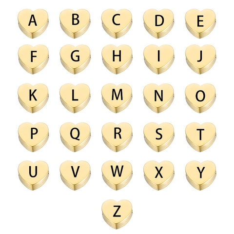 Mirror Polished Heart Shape Alphabet Letter Beads 304 Stainless Steel Laser Engraved DIY Jewelry Making Pendants
