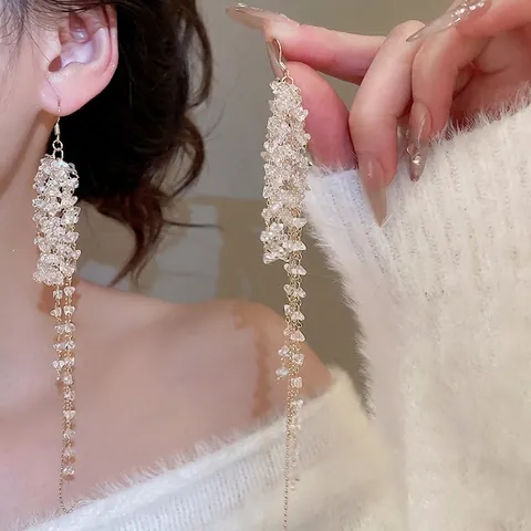 Orecchini Pendenti Con Nappe In Cristallo Con Perno In Argento Sterling 925 Gioielli Eleganti Con Frange Lunghe Da Donna