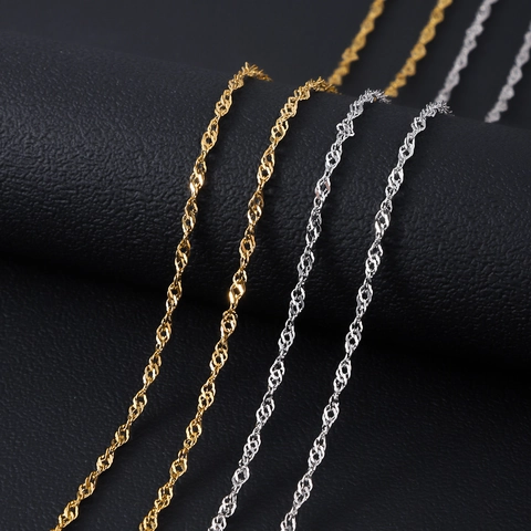 Stainless Steel Water Wave Chain Necklace Gold Plated Minimalist Clavicle Singapore Chain For Women Elegant Accessory
